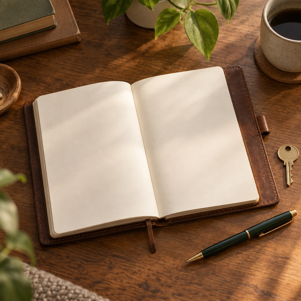 An open notebook and house keys on a desk, representing Melissa Dalton, Managing Broker