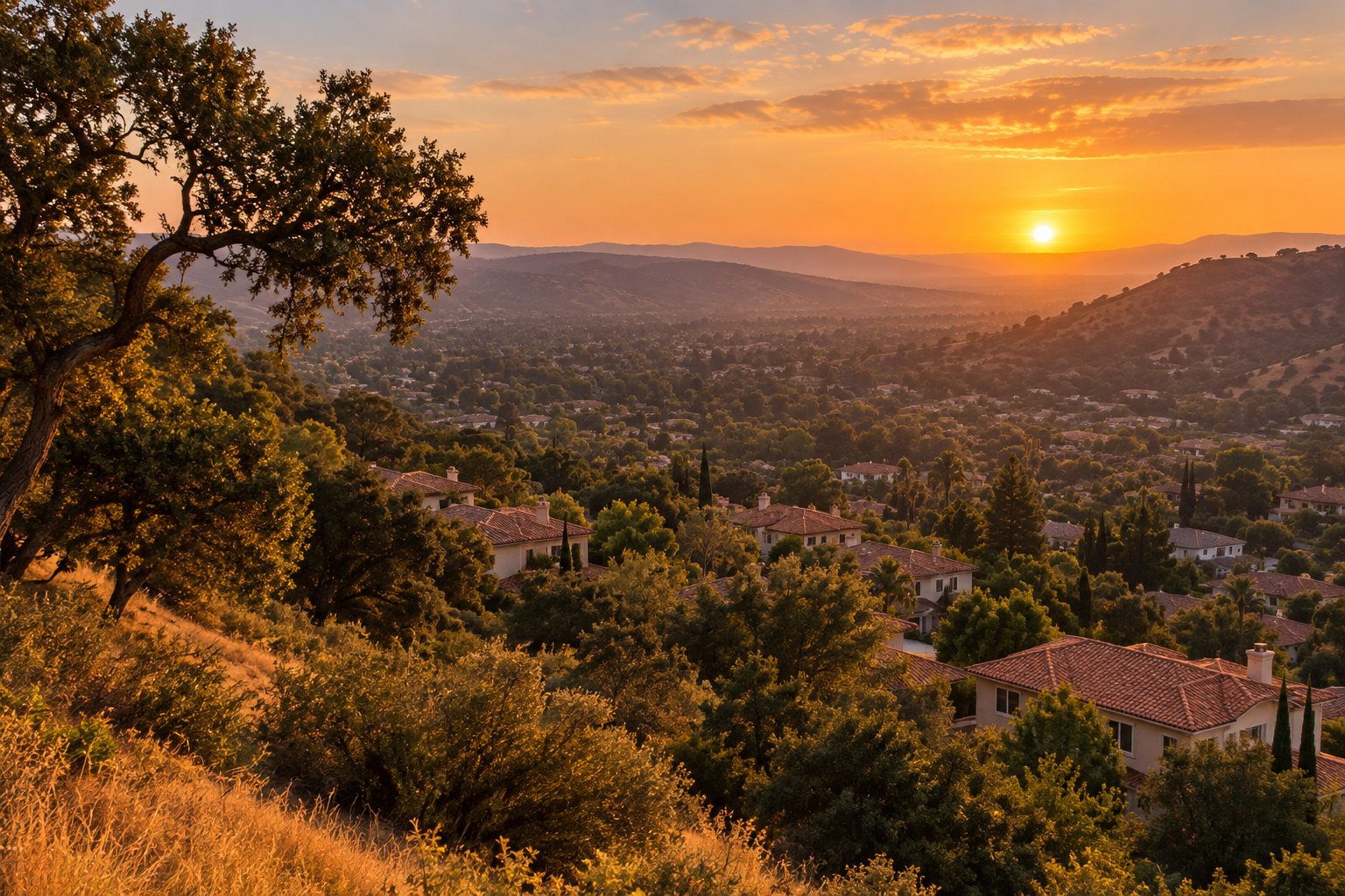 A Westlake Village hillside at sunset, illustrative